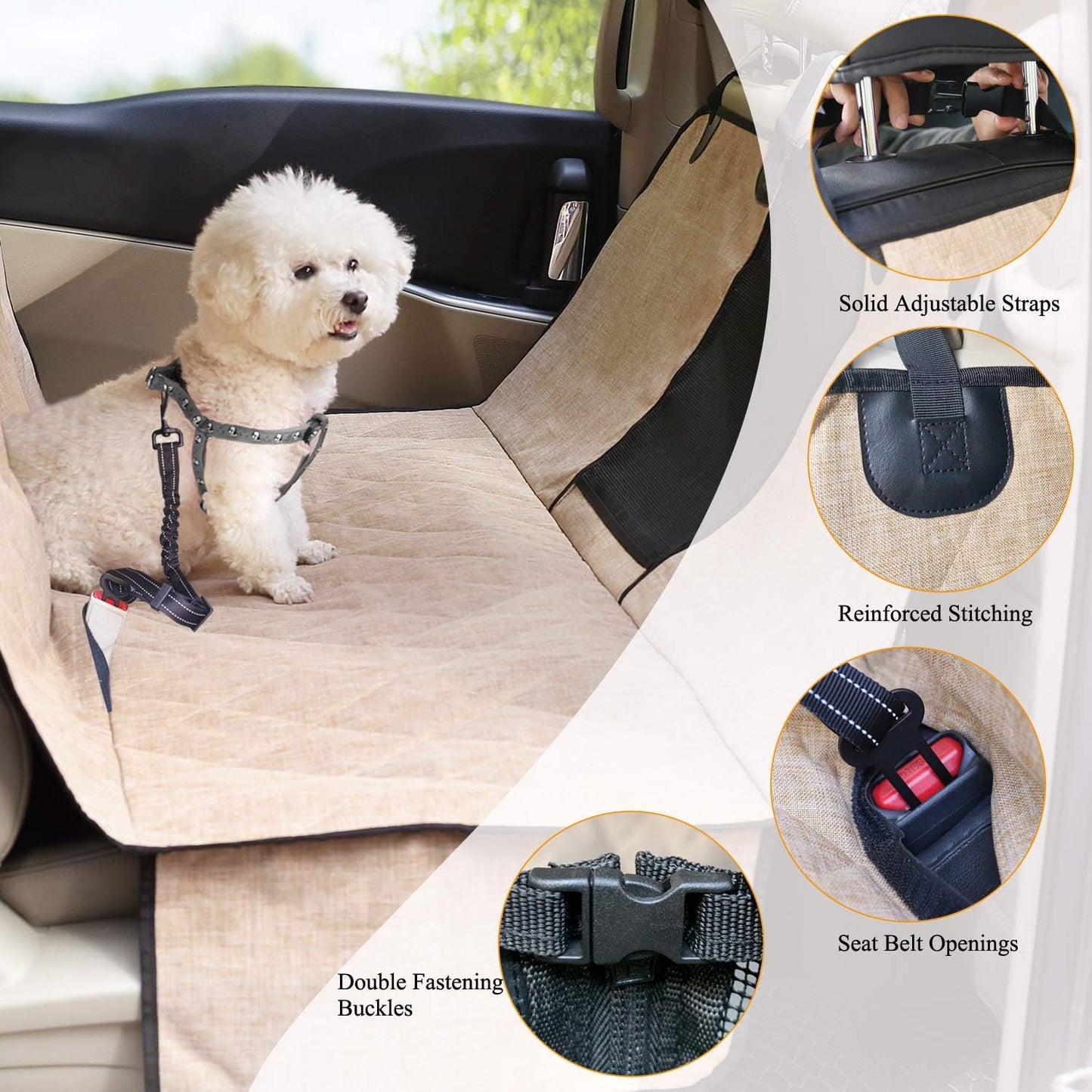 Dog Car Seat Covers - Hammock Seat Cover Mesh Visual Window with Extra Strap & Buckles - Modern Waterproof & Nonslip