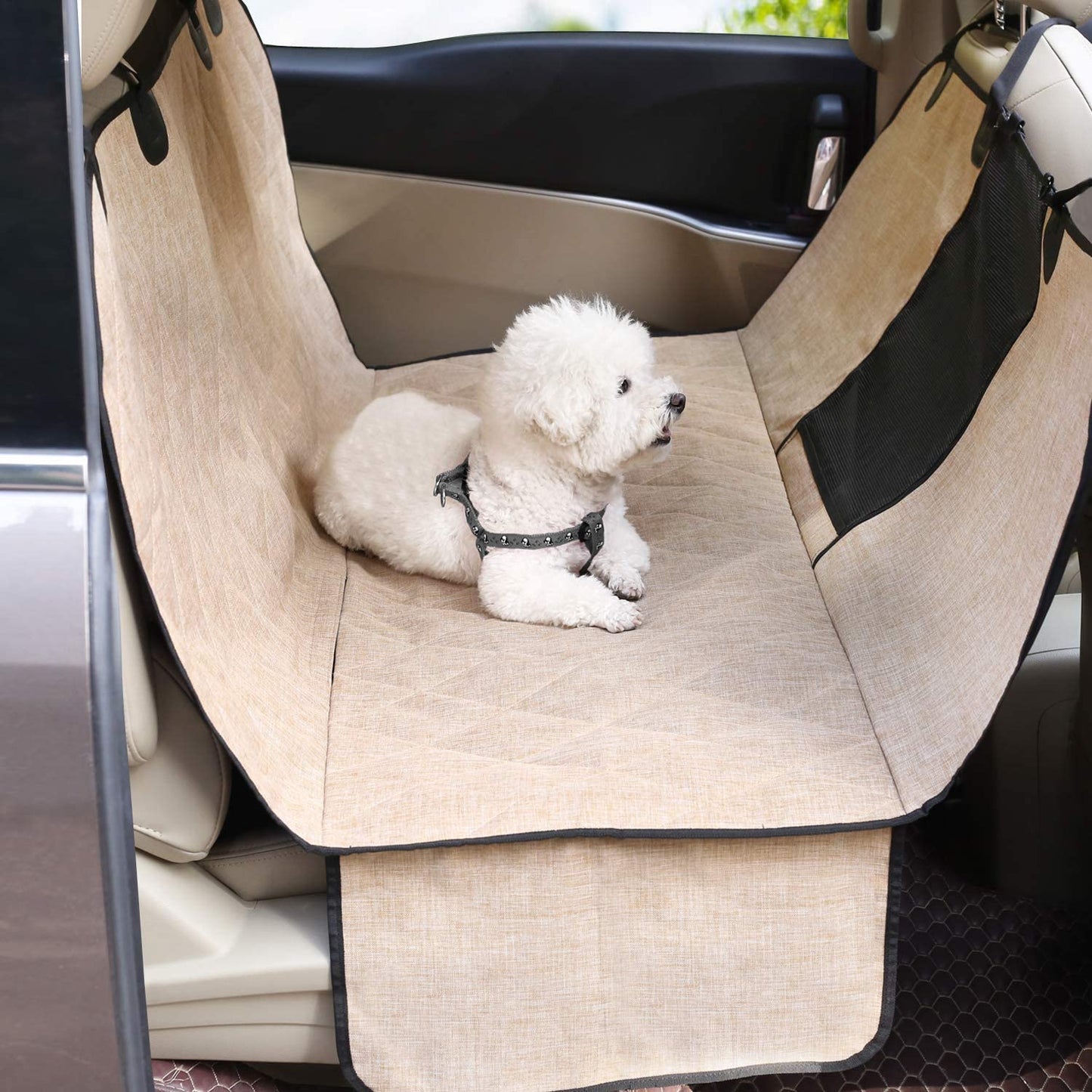 Dog Car Seat Covers - Hammock Seat Cover Mesh Visual Window with Extra Strap & Buckles - Modern Waterproof & Nonslip
