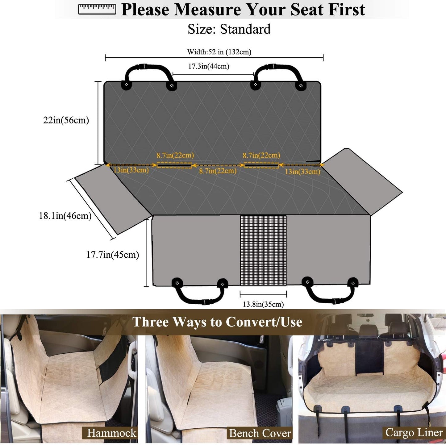 Dog Car Seat Covers - Hammock Seat Cover Mesh Visual Window with Extra Strap & Buckles - Modern Waterproof & Nonslip