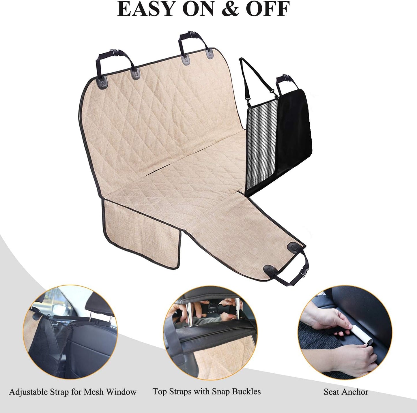 Dog Car Seat Covers - Hammock Seat Cover Mesh Visual Window with Extra Strap & Buckles - Modern Waterproof & Nonslip