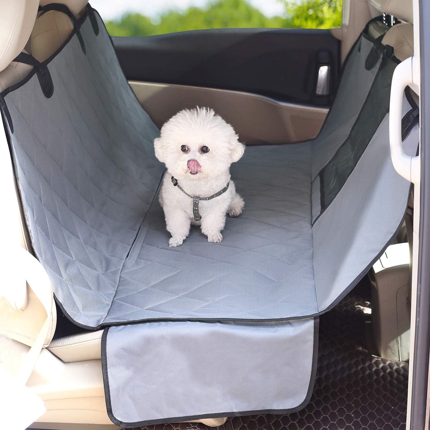 Dog Car Seat Covers - Hammock Seat Cover Mesh Visual Window with Extra Strap & Buckles - Modern Waterproof & Nonslip