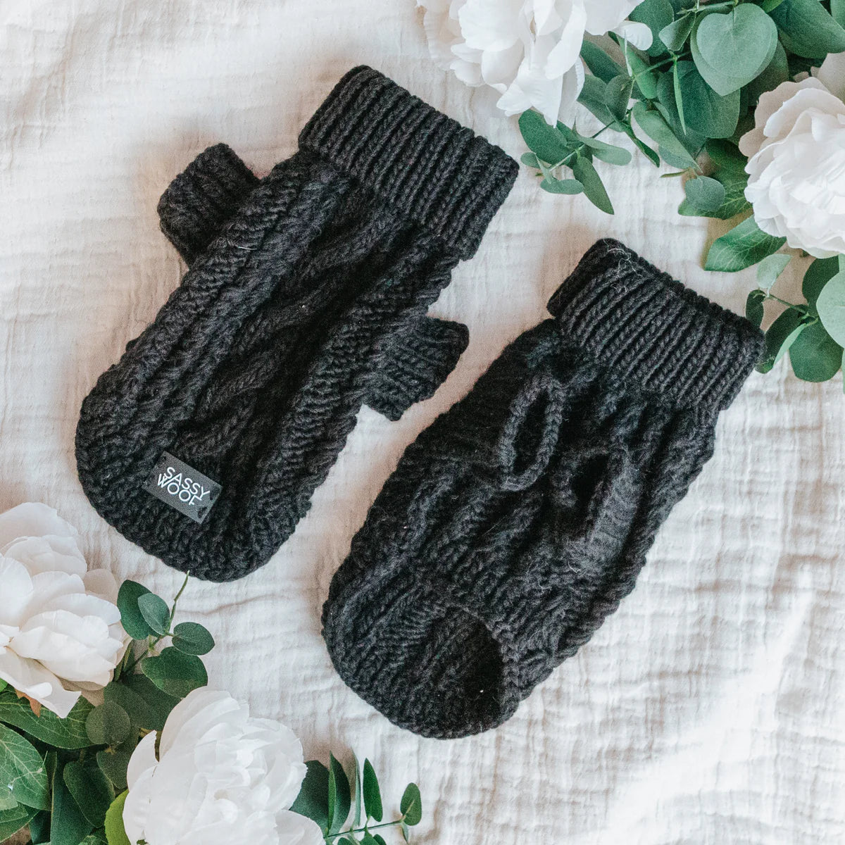 Black - Modern Dog Cable Knit Sweater