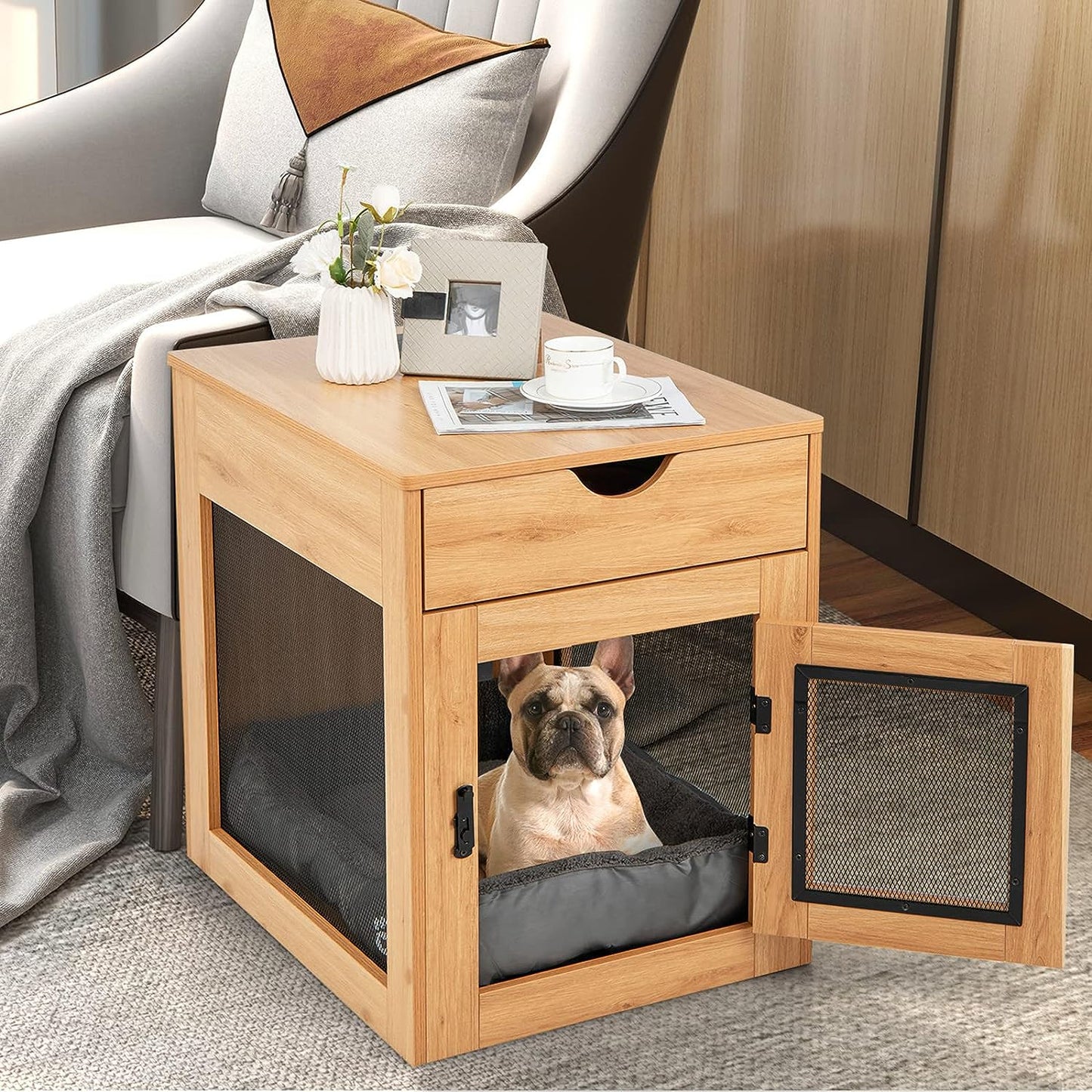 Wooden Dog Kennel End Table