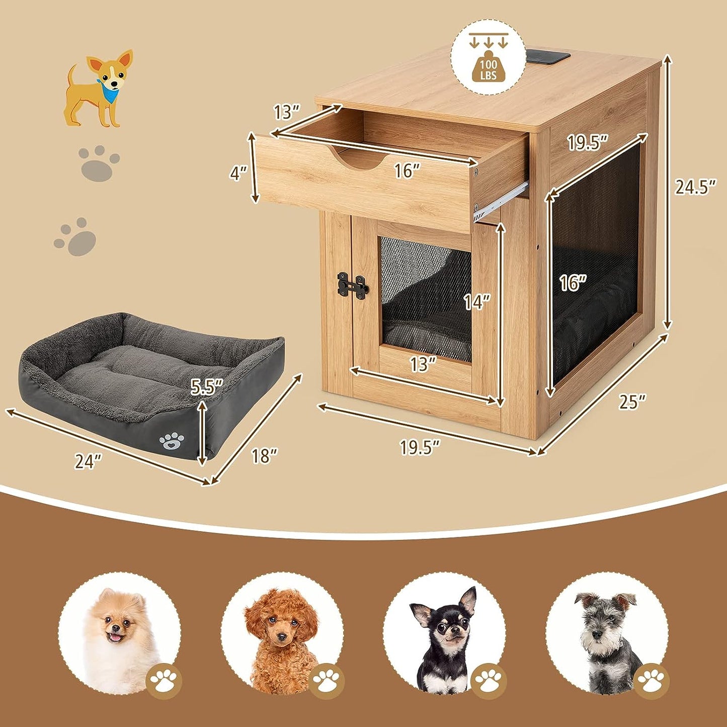 Wooden Dog Kennel End Table