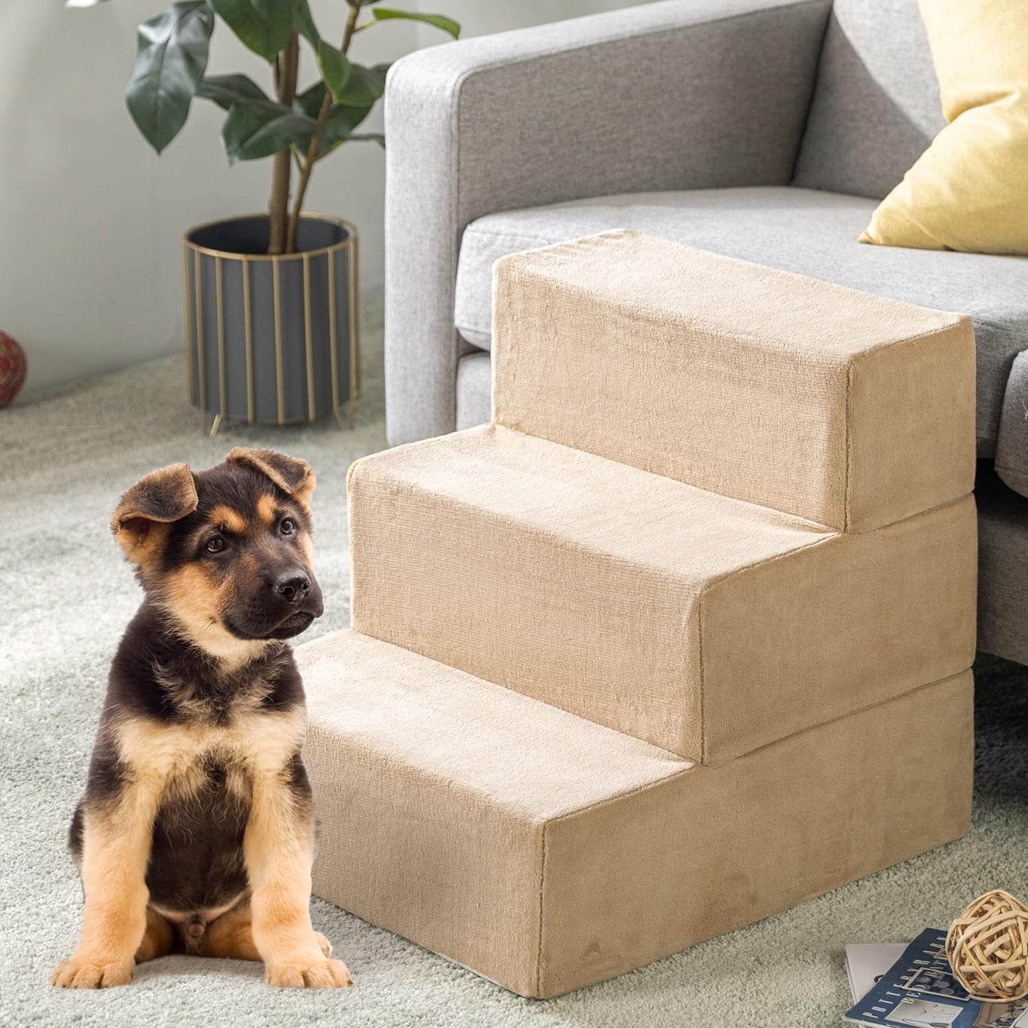 Foam 13 Inch 2-Step Step Pet Stairs / Pet Ramp for Cats and Dogs, Extra Small, Beige