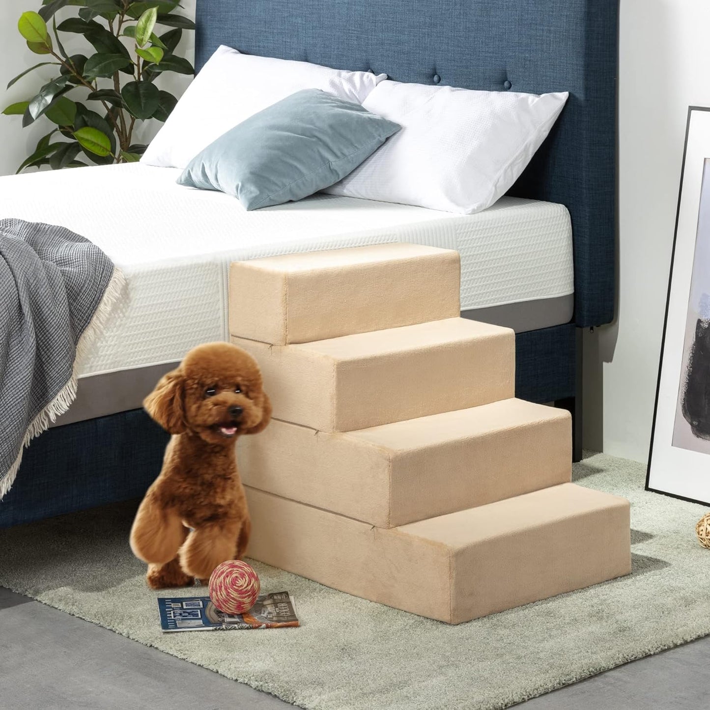 Foam 13 Inch 2-Step Step Pet Stairs / Pet Ramp for Cats and Dogs, Extra Small, Beige