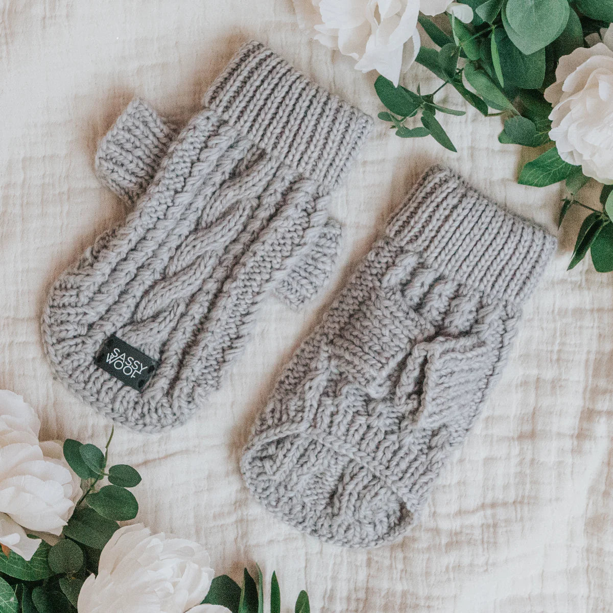Gray - Modern Dog Cable Knit Sweater