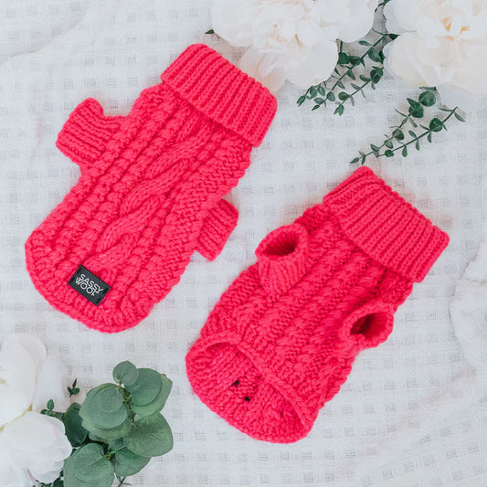 Hot Pink - Modern Dog Cable Knit Sweater