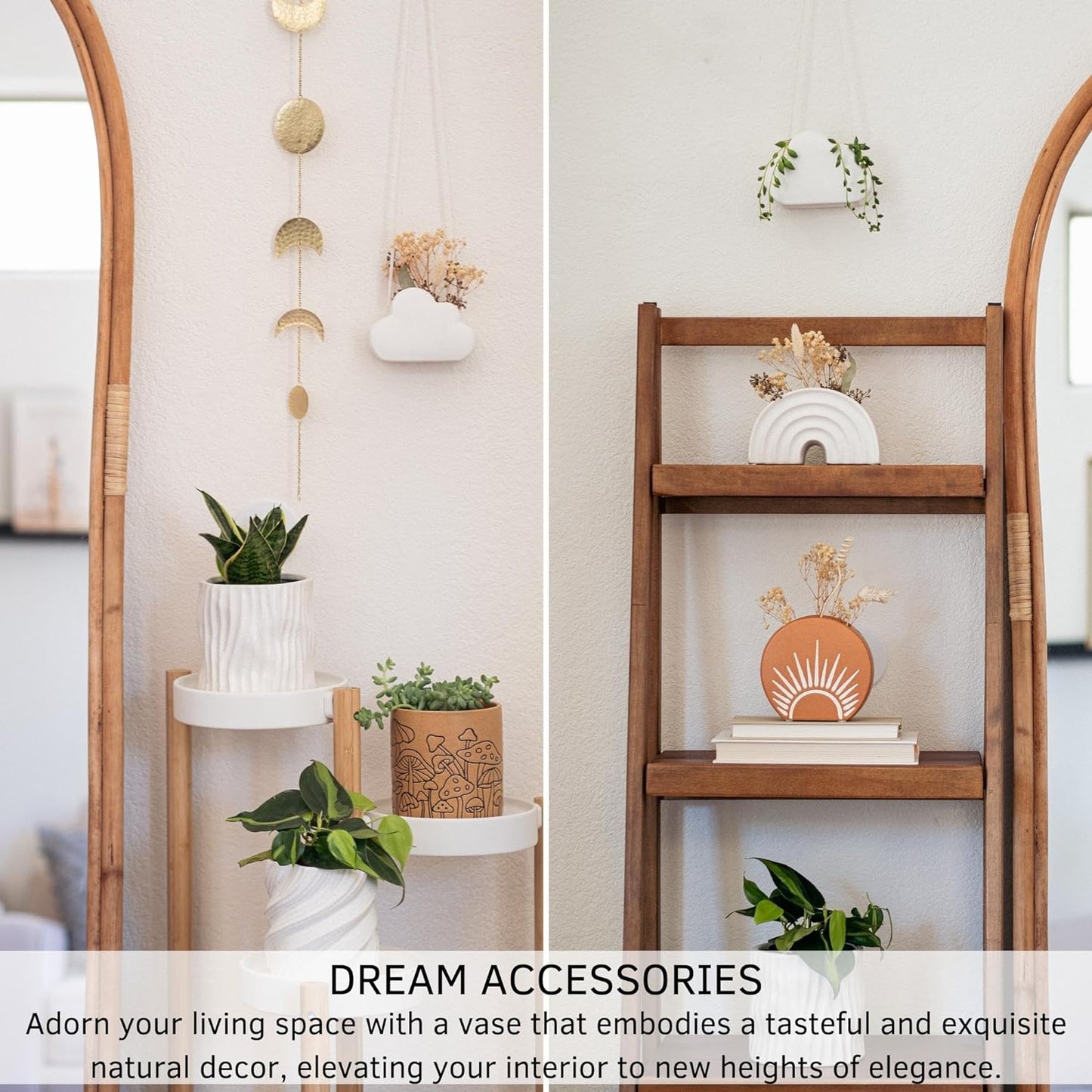 Cloud Decor Planter Hanging Plant Pot, White Ceramic Hanging Pot Adjustable Macrame Rope W/ Drainage Hole, Unique Dreamy Flower Pots for Outdoor, Organic Modern Cute Aesthetic Small Window Planter